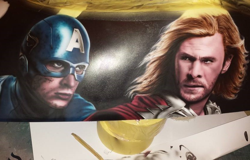 Airbrushed Painting of Captain America and Thor on a Jet Ski